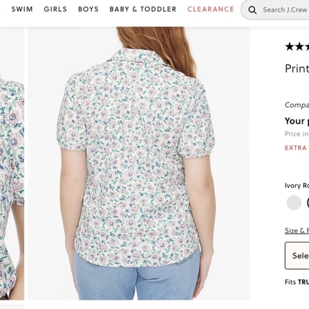 J Crew Factory Printed puff-sleeve ruffle-collar top Ivroy Rose Water 3X Plus - Picture 3 of 9